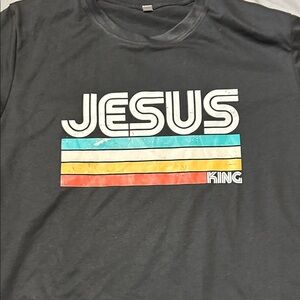 Jesus Black Graphic Tee with Multicolor Stripes